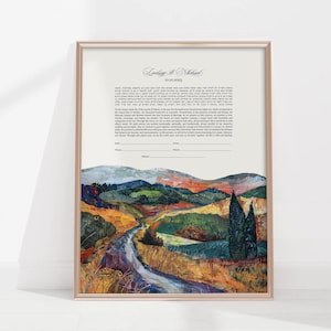 Mixed Media Landscape Ketubah Artwork Jewish Modern Ketubah Interfaith Marriage Contract, Custom Jewish Wedding Gift, Personalized Text