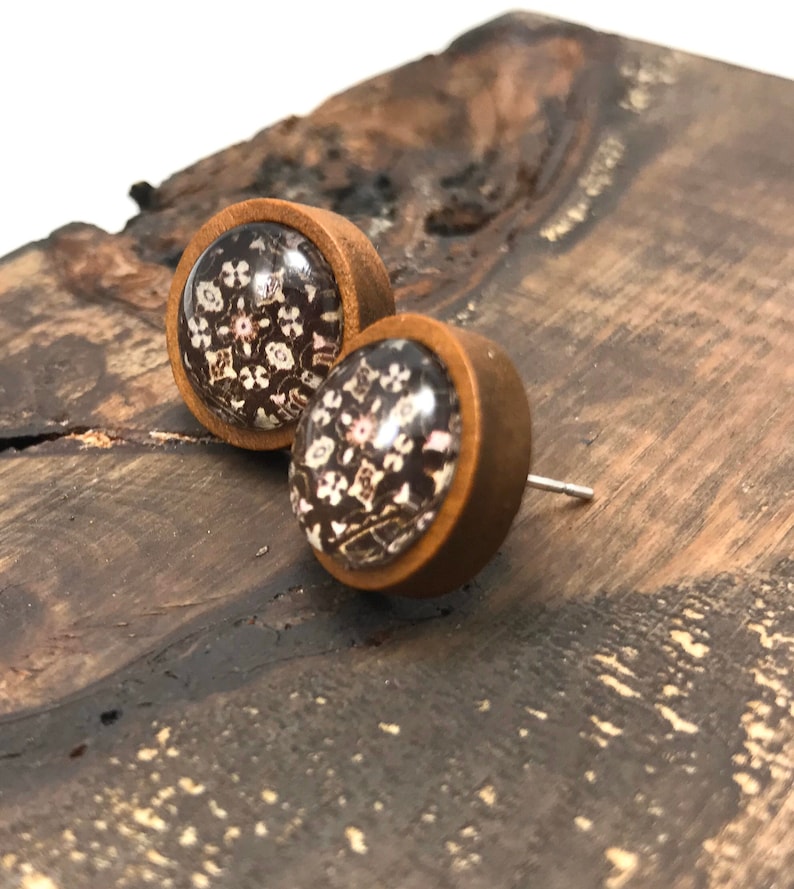 wood stud earrings thank you Brown and white earrings hostess gift sister gift rustic Jewelry