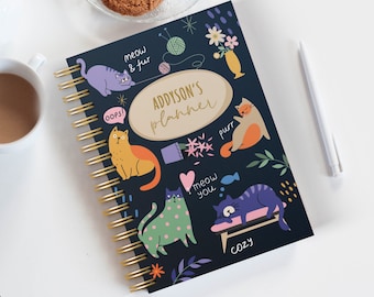 Personalized 2026-2027 Planner with Cats – Spiral Hardcover, Unique Cat Lover Gift, Cat Stationary, Daily Weekly dated planner Cute Cats.