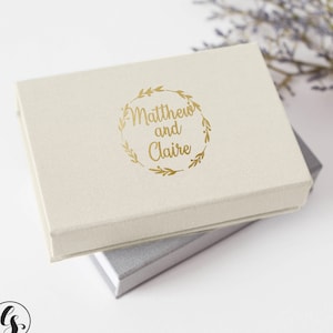 Cream Linen Photo Box 5x7 4x6 6x8 Personalized wedding photo box Keepsake Box Gift for Husband from Wife
