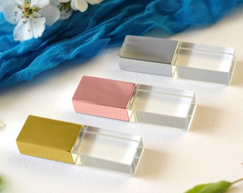 Rose Gold Silver & Gold Crystal Flash Drives  Wedding USB Memory Stick Engraved USB For Photographer