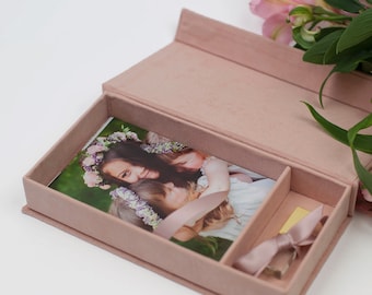 Photo Box, Pink Photo Box, USB Box, Wedding Memory Stick, Photo Storage For Photographer, Suede, Velvet Box