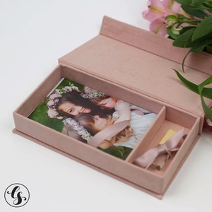 Fotobox, Fotobox Pink, USB-Box, Hochzeit Memory Stick, Fotoaufbewahrung für Fotografen, Wildleder, Samt-Box