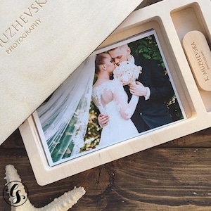 Wooden Photo Box with Lid 4x6, Wedding USB photo box, Personalized Photo Storage, Photographer Boxes with USB