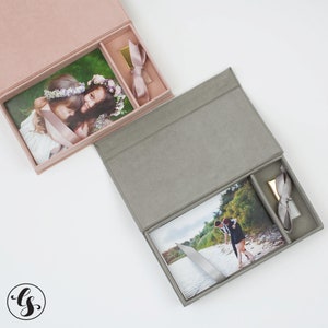 Aangepaste fotodoos en USB-stick bruiloft USB gepersonaliseerde foto-opslag voor 4 x 6 5х7 6х8 foto, suède, fluweel
