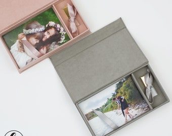 Custom Photo Box and USB stick Wedding USB Personalised photo storage for 4x6 5х7 6х8 photo, suede, velvet