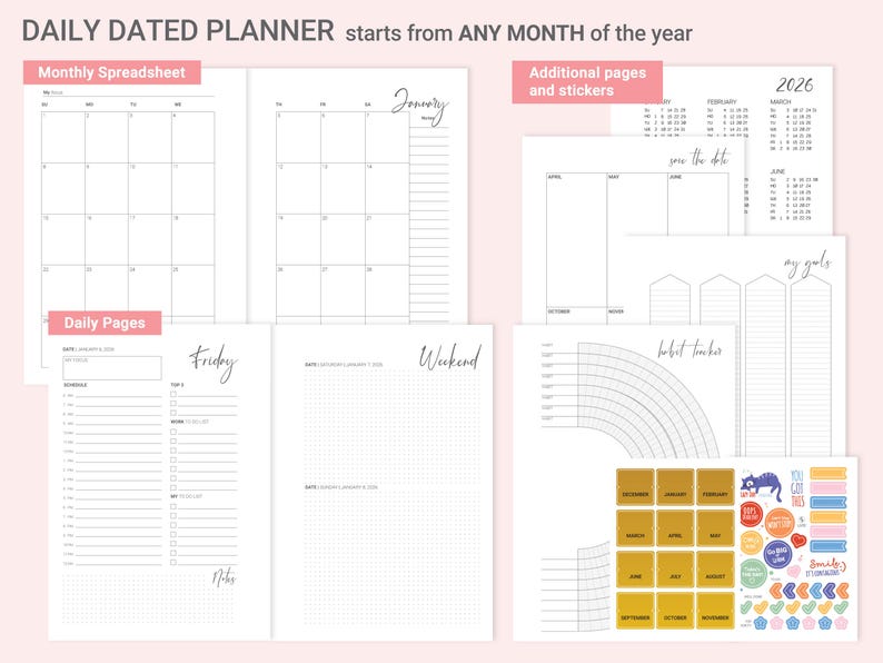 Custom Planner Binder, Mini Planner A6, Personalized Planner 2026-2027 For Wife Woman gift for her, Weekly Planner academic image 7