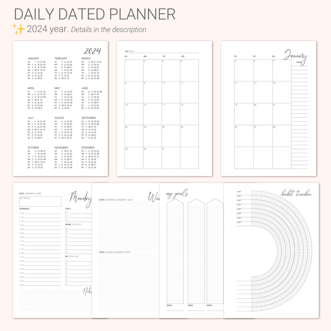 Planner Refills Pages A5 and A6 Planner Inserts 2024 Daily Etsy