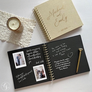 Velvet Wedding Guest Book – Personalized Guestbook for Wedding, Elegant Hardcover Polaroid or Instax Photo Album, Unique Signing Book Idea