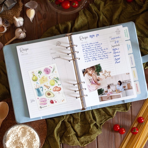 Libro de recetas con separadores, libro de cocina, diario de recetas personalizado para mamá, libro de recetas familiar en blanco, regalos personalizados para Navidad.