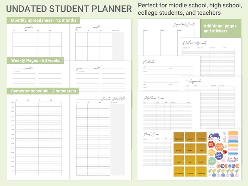 Student Planner 2025-2026, Academic Planner for School, College or University, Undated Study Planner,