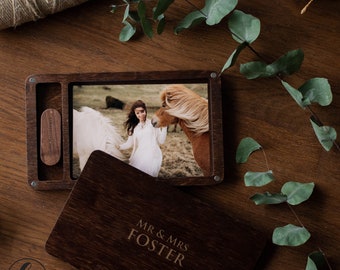 Wooden photo box and USB Flash Drive box Wedding USB engraved 4x6 photographer gift