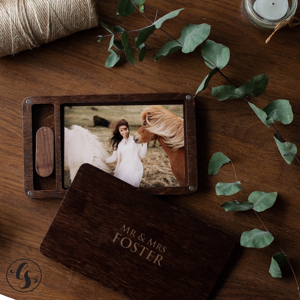 Wooden photo box and USB Flash Drive box Wedding USB engraved 4x6 photographer gift