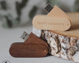 Wooden USB Flash Drive Personalized with Logo, Custom Engraved USB Stick, Wood Wedding Photo USB Drive