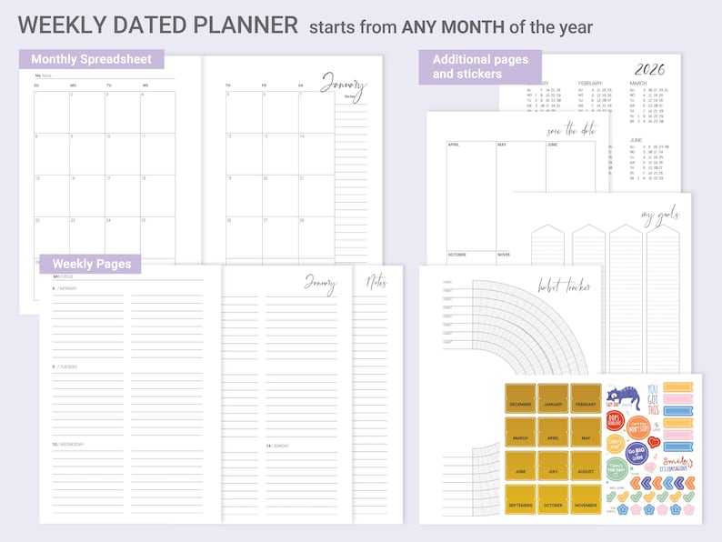 Custom Dated weekly daily planner 2026-27, spiral bound planner gift for Mom sis, adhd adult planner Wildflower immagine 6