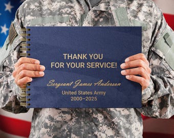 Military Retirement Guest Book Personalized Retirement Album Gift for Army, Air Force, Navy, Marine Retiree, Retirement Guest Signature Boks