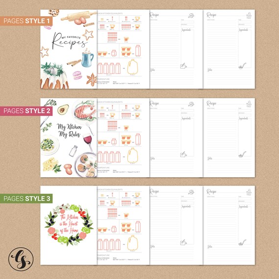Recipe Book Pages Cook Book Refill Pages A5 and A6 Etsy
