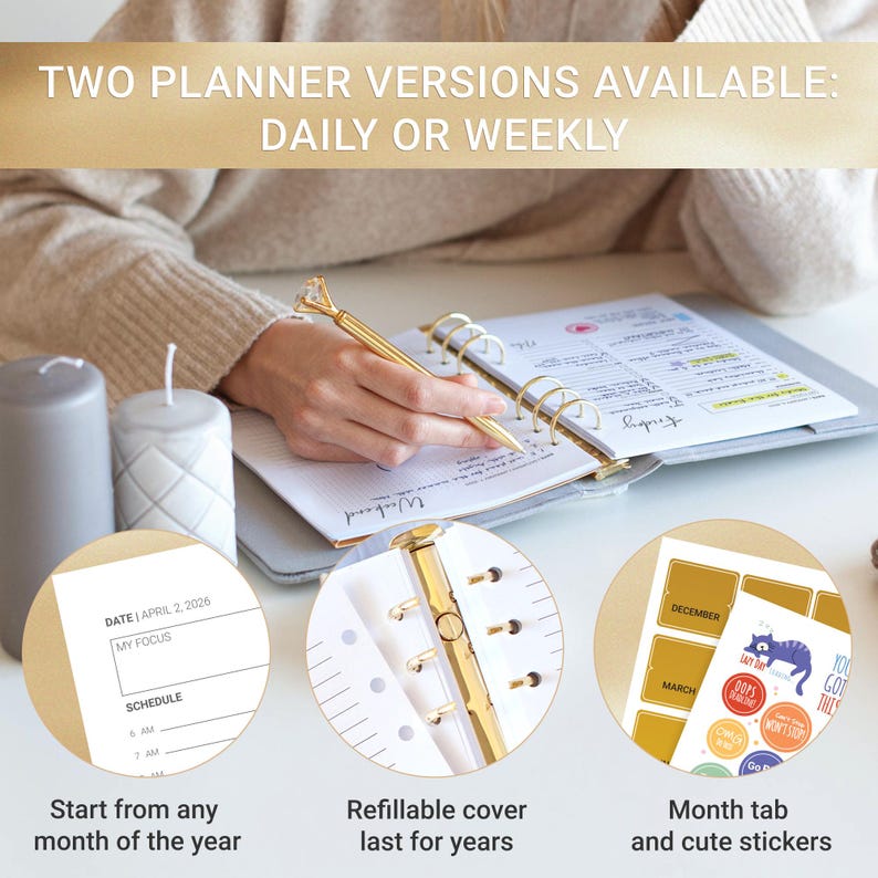 Custom Planner Binder, Mini Planner A6, Personalized Planner 2026-2027 For Wife Woman gift for her, Weekly Planner academic image 6