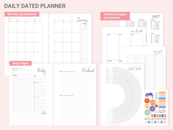 Planner Refills pages A5 and A6 Planner Inserts 2027 Daily or Weekly Planner 6 ring