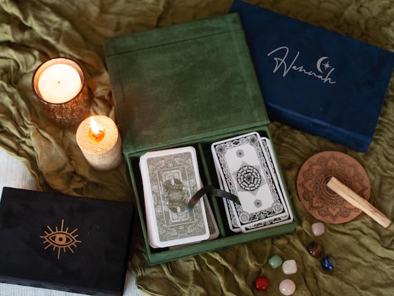 Tarot Card Holder for 1-3 Decks, Tarot Card Box Personalized Tarot Accessories Card Wrap and Bag