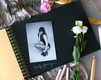 For Your Eyes Only Boudoir photo album gift for husband on wedding day, personalized velvet photo book