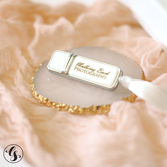 White leather USB stick. Personalised USB with logo or text. 8GB usb flash drive 16GB | 32GB | 64GB USB 3.0