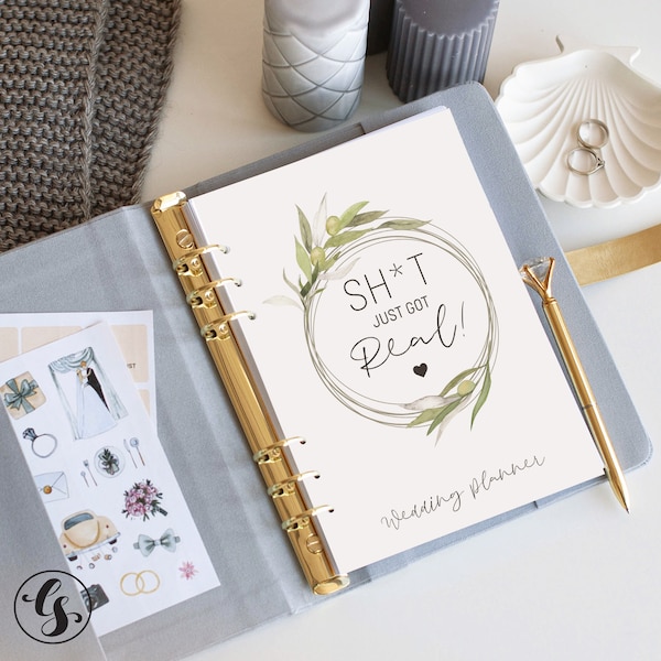 It just got real Wedding Planner, Wedding Journal Organizer Book, Custom Engagement Gifts for her