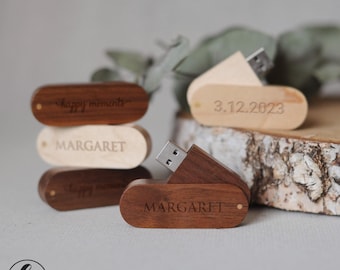 Personalized Wooden USB Drive, Custom Logo USB Flash Drive, Engraved Wood USB Stick for Photographers