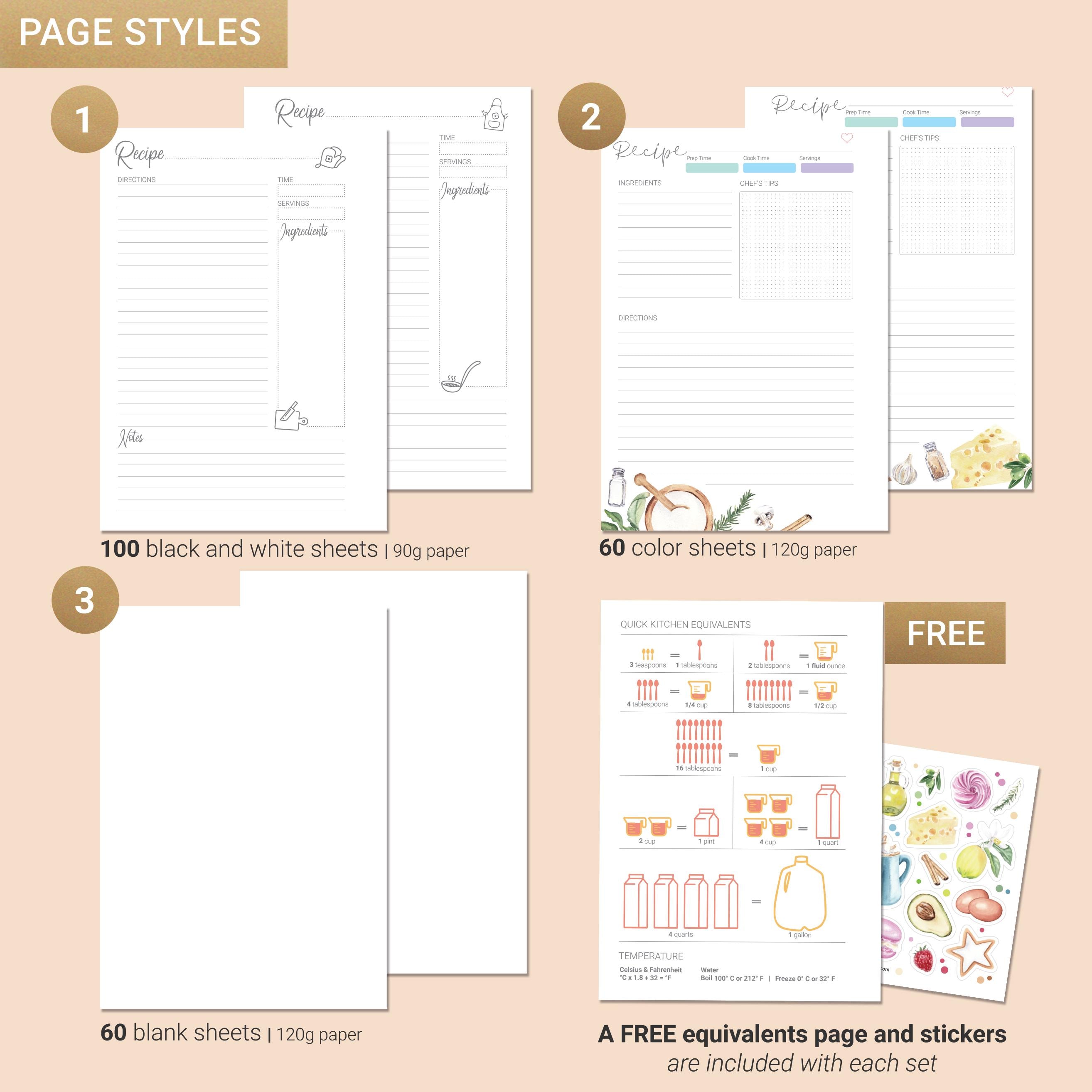 Recipe Book Pages Cook Book Refill Pages A5 and A6 and Deviders