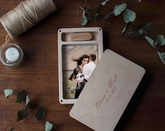 Wood photo box and USB Flash Drive Wedding USB engraved 4x6 Prints Photographer Gifts