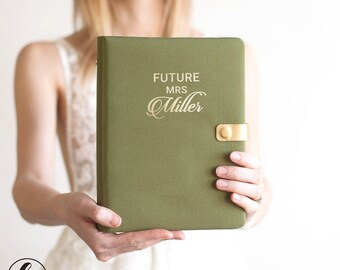 Wedding Planner Book for 18 month Personalized with name - Linen Binder Organaizer for Bride Engagement Gift