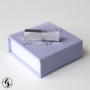 Custom USB Box Wedding Flash Drive Box, Crystal USB Stick Personalized USB flash drive engraved image 9