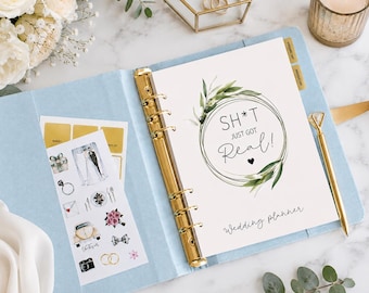 Custom Wedding Planner Book Blue - Linen Binder Organizer for Bride Engagement Gift