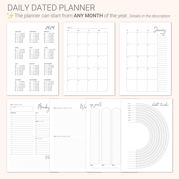 Planner Refills pages A5 and A6 Planner Inserts 2024-2025 from Any Month Daily Weekly Planner 6 ring