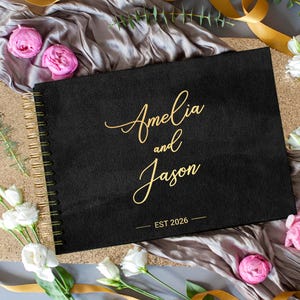 Wedding Guest Book Black and Gold, Luxury Velvet Photo Album Personalized, Reception Guest Book Photo Booth, Engagement GuestBook