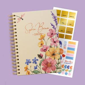 Custom Dated weekly daily planner 2026-27, spiral bound planner gift for Mom sis, adhd adult planner Wildflower