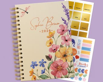 Custom Dated weekly daily planner 2026-27, spiral bound planner gift for Mom sis, adhd adult planner Wildflower