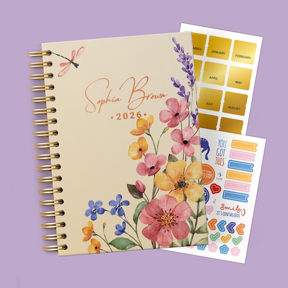 Custom Dated weekly daily planner 2026-27, spiral bound planner gift for Mom sis, adhd adult planner Wildflower