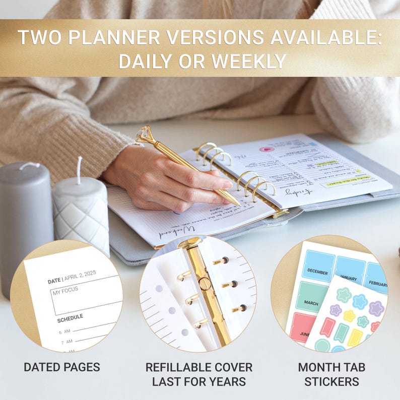 Personalized Leather Daily Planner 2025 Leather Binder & Journal With