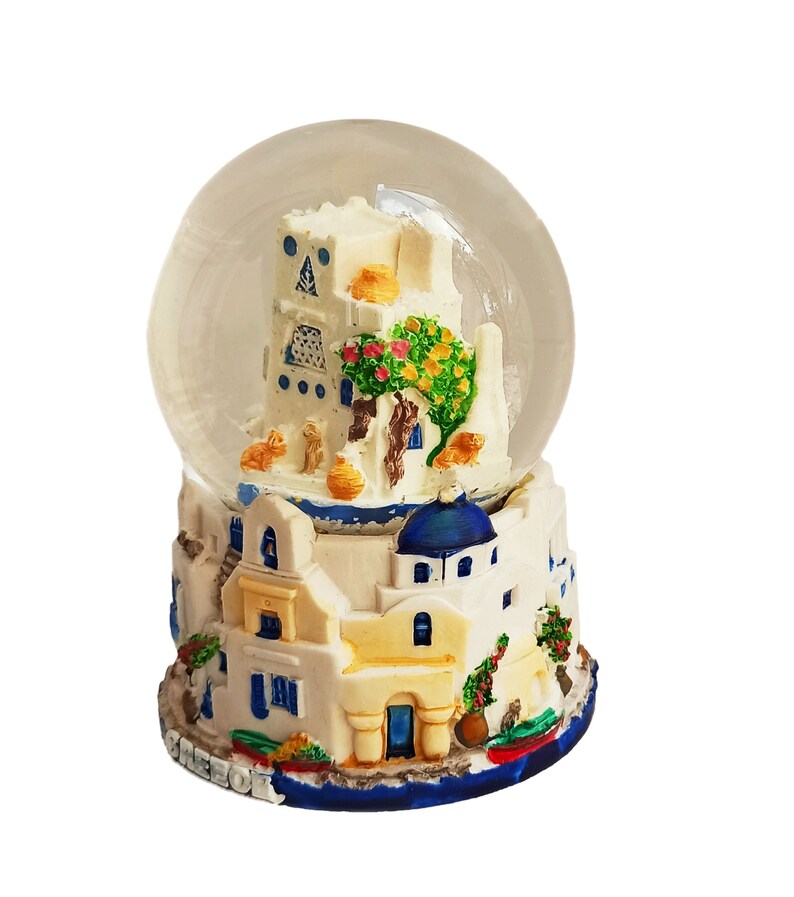 Santorini Snow Globe Homemade Greece With Bird House Inside Etsy