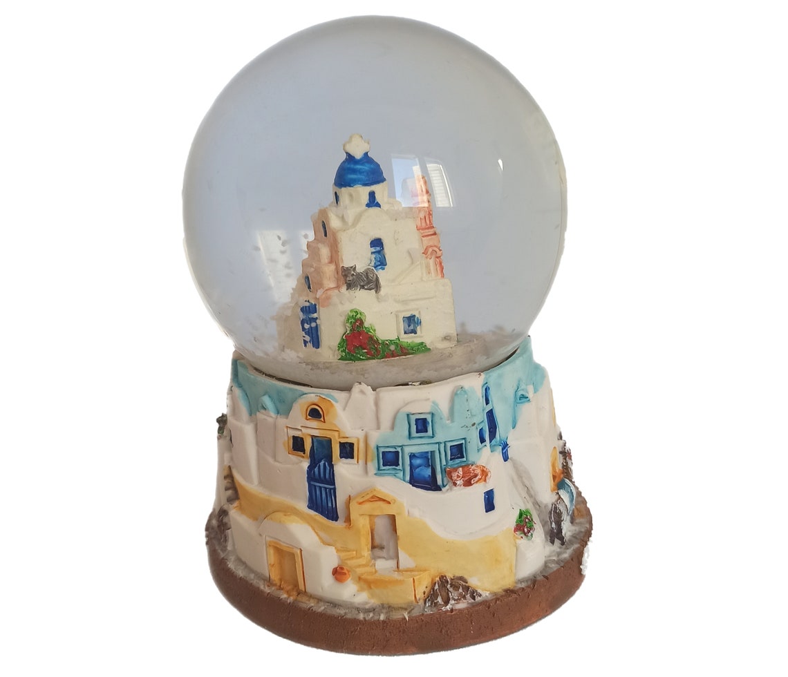 Snow Globe Santorini Greece With Greek Church Inside Etsy India