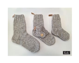 Handmade Wool Socks – Latvian Sheep & Dog Wool, Gray Knit
