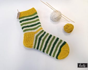 Handmade Merino Wool Socks – Striped Knit, EU 33-46