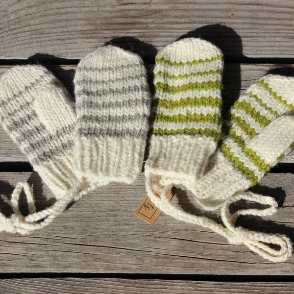 Kids organic merino wool mittens, Hand Knit mittens with love from Latvia!