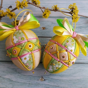 Easter fabric eggs set 2 pcs Easter tree decor Quilted ornaments Easter hanging ornament Eggs decor Rustic Easter spring decor Easter eggs