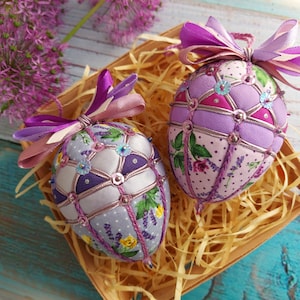 Easter fabric eggs set 2 pcs Easter spring decor Easter tree Egg decor Quilted ornaments Easter gift Rustic eggs Easter hanging ornament