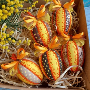 Easter fabric eggs set 5 pcs Easter egg ornament Quilted ornaments Easter tree decor Rustic Easter eggs Hanging spring Easter decoration
