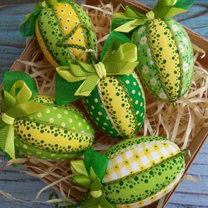 Easter fabric eggs set 5 pcs Quilted ornaments Easter tree decor Rustic Easter eggs Hanging spring Easter decoration Easter egg ornament
