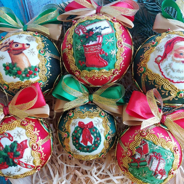 Christbaumkugeln Set 6 Stück Patchwork Ball Weihnachtsbaum Spielzeug Neujahrs Ornament Tannenbaum Dekoration Gestepptes Ornament Weihnachtsset