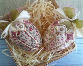 Zestaw 2-częściowych jajek wielkanocnych z materiału Ozdoba wisząca na Wielkanoc Dekoracja jajek Dekoracja na choinkę w stylu Shebby Ozdoby pikowane Rustykalne jajka wielkanocne
